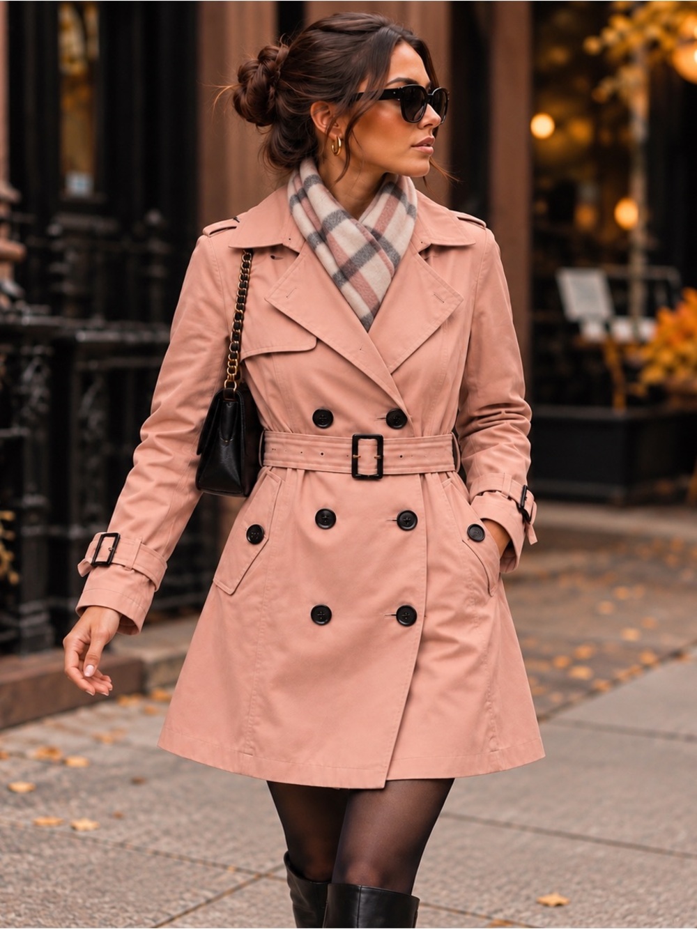 Etam Paris Premium Collection Blush Pink Double Breasted Belted Trench Coat